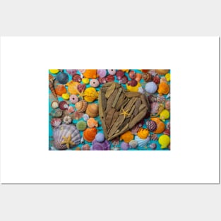 Driftwood Heart And Seashells Posters and Art